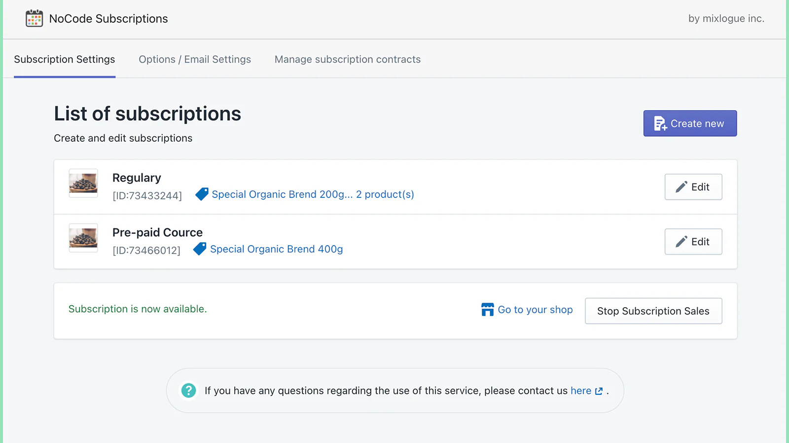 Configuración de suscripción