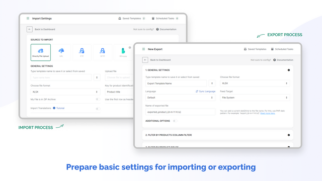 Prepare as configurações básicas para importação ou exportação