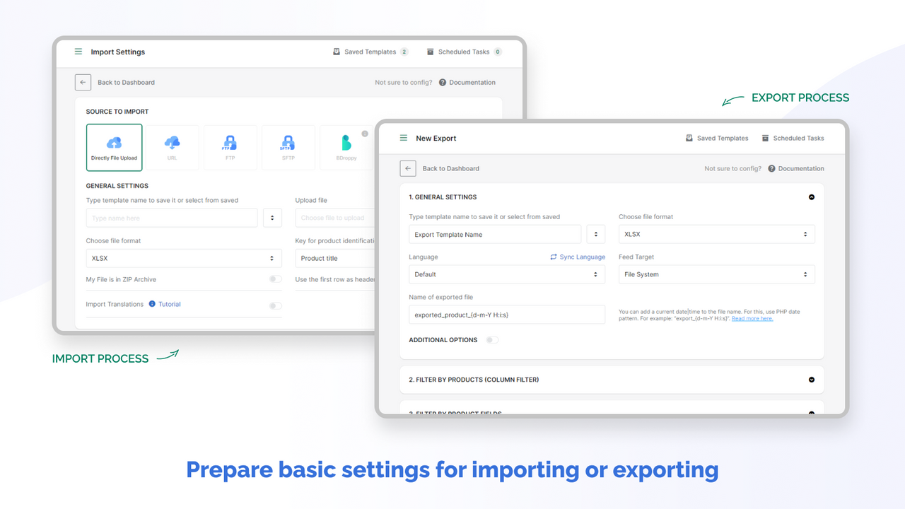 Préparez les paramètres de base pour l'importation ou l'exportation