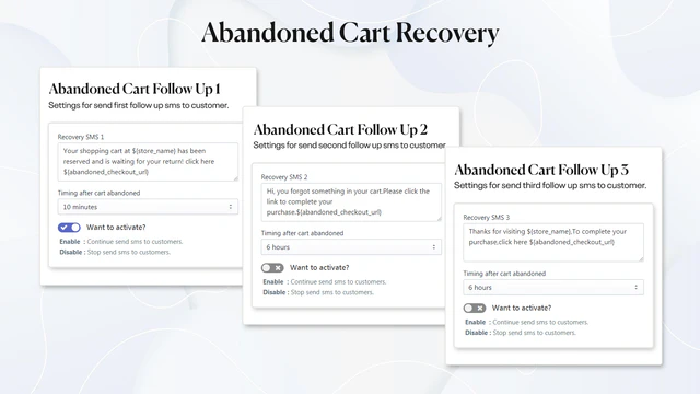 abandoned cart recovery sms with multiple occurrences 