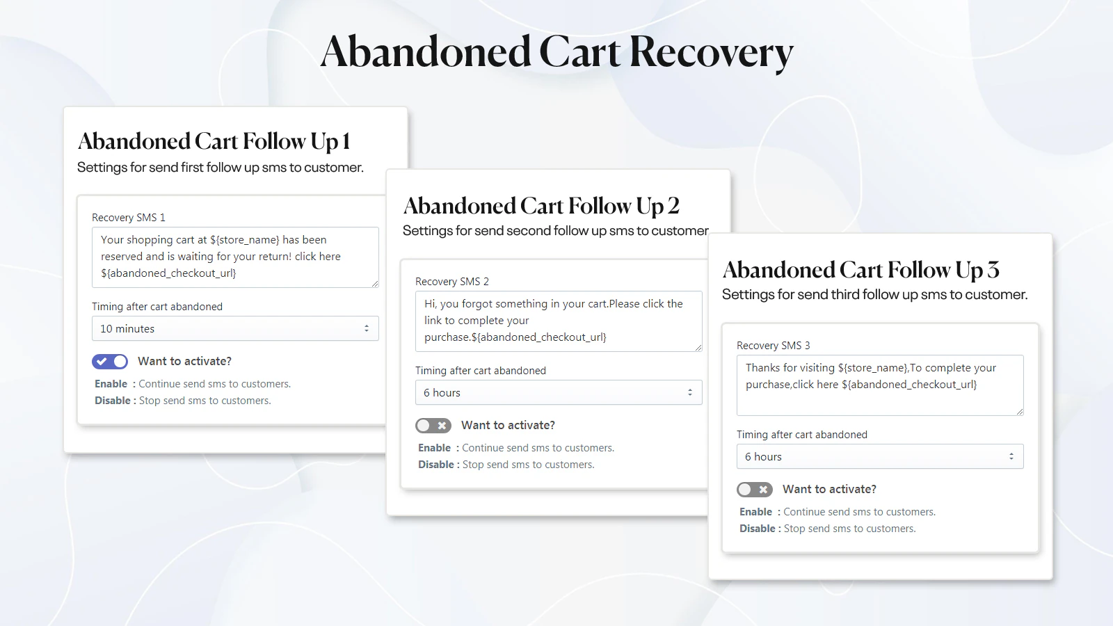 recuperación de carrito abandonado sms con múltiples ocurrencias 