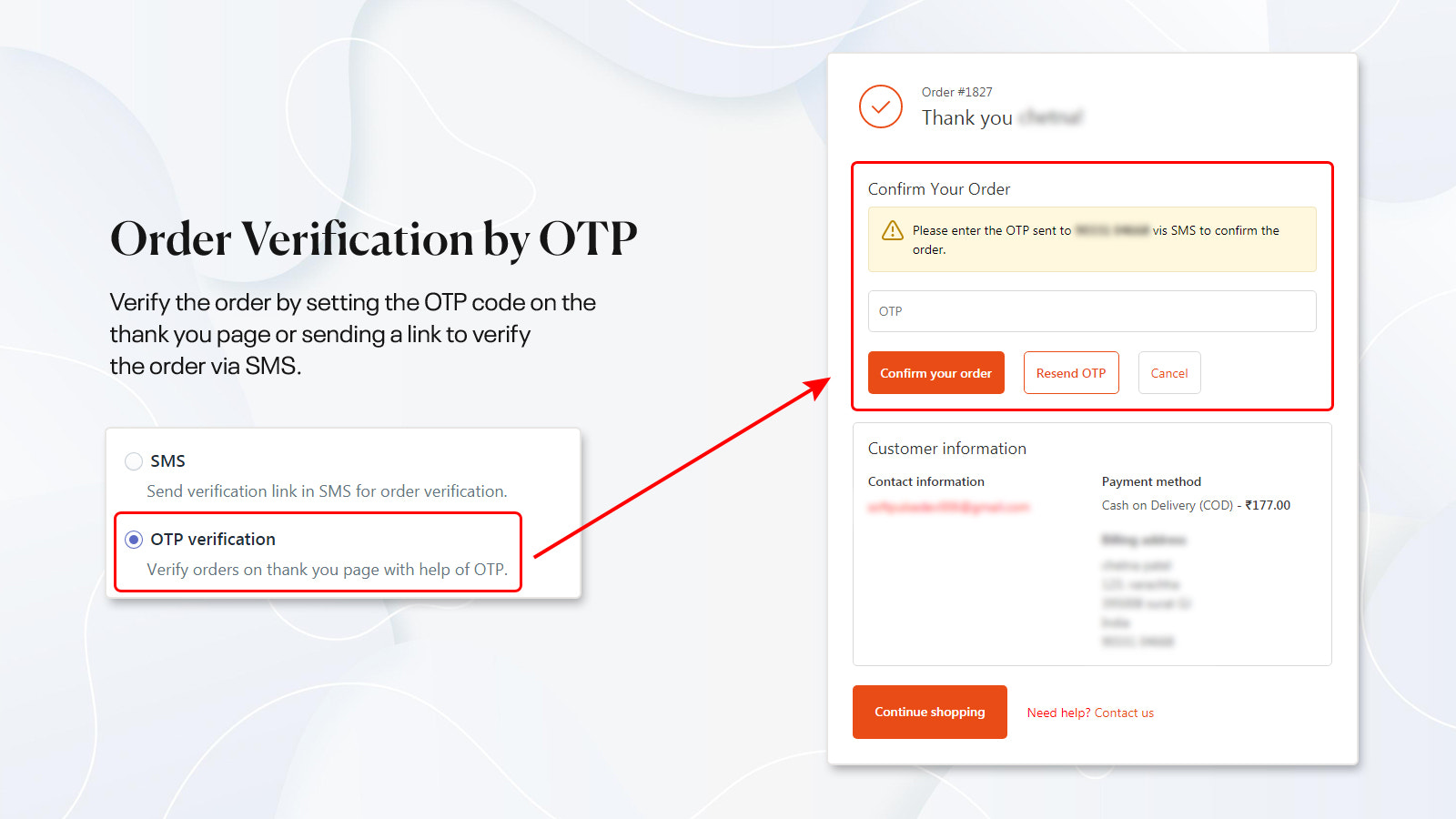Verificación de pedido con OTP
