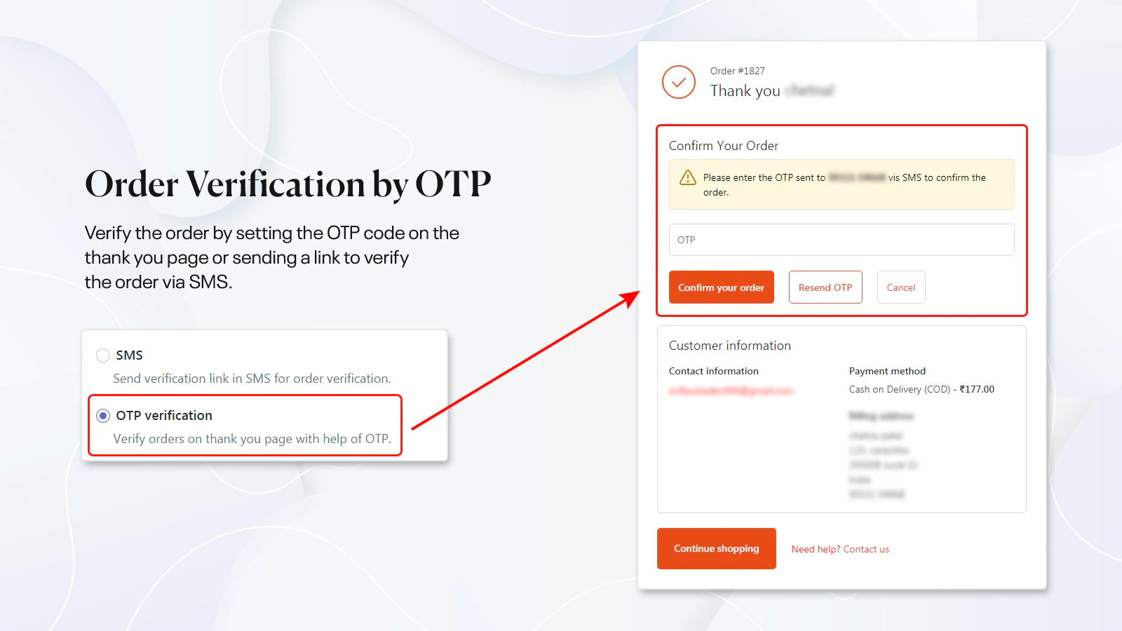 Verificación de pedido con OTP