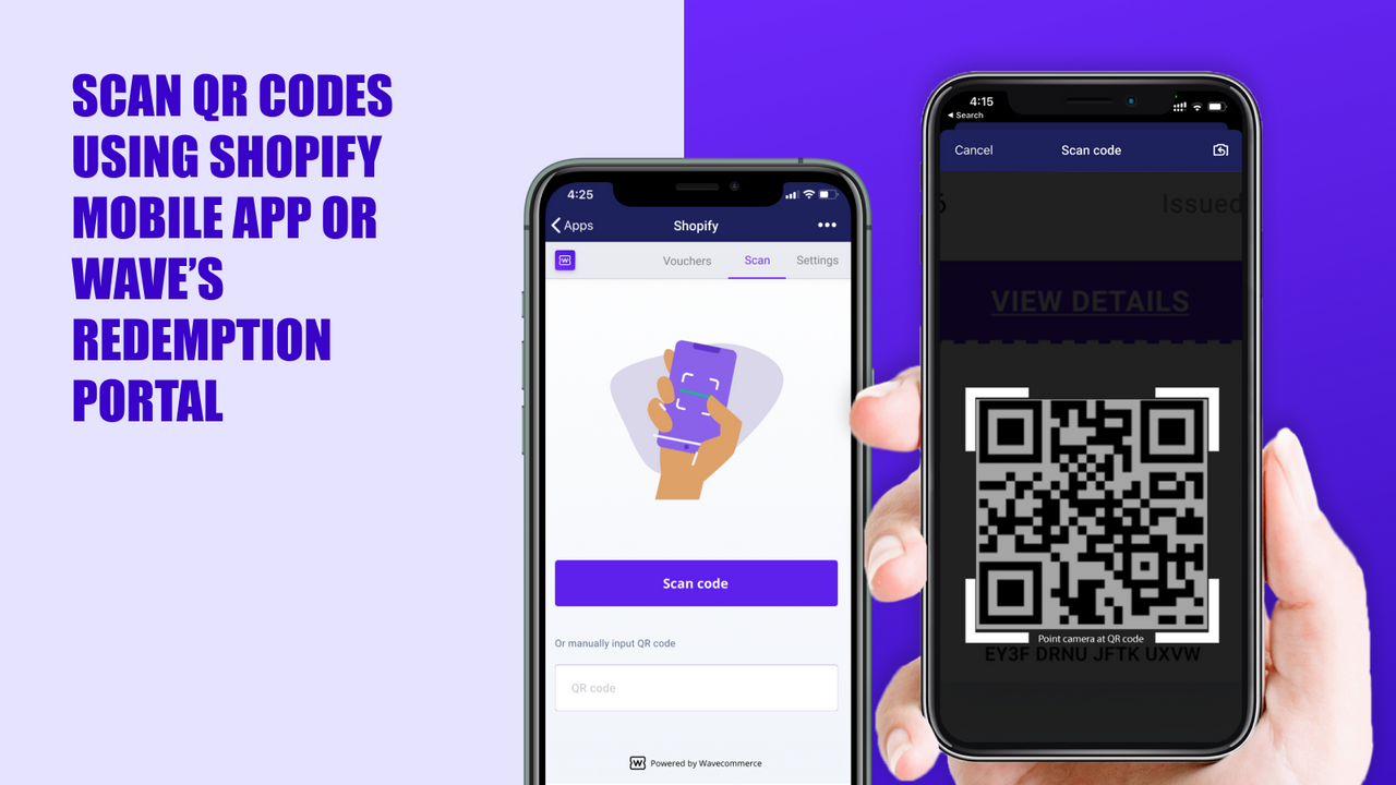 Scan using Shopify mobile app to redeem QR codes