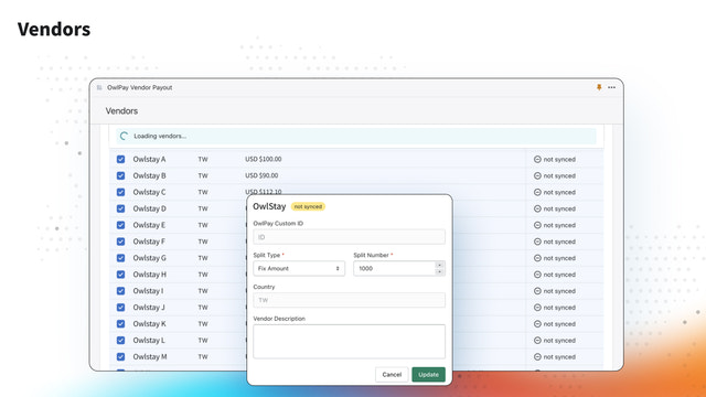 Quick synchronization and splitting of payments to vendors