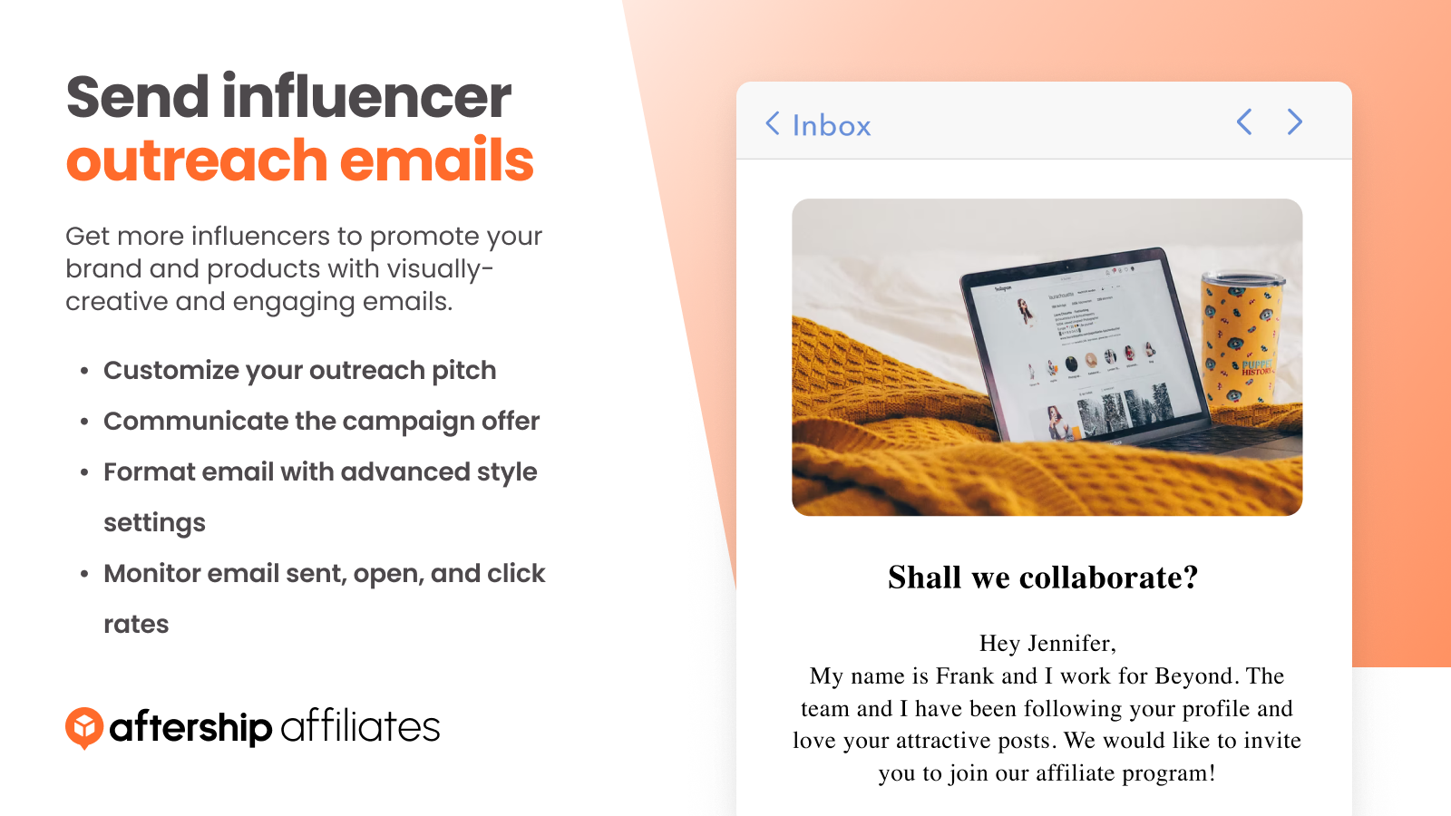 Envie convites por email para influenciadores 