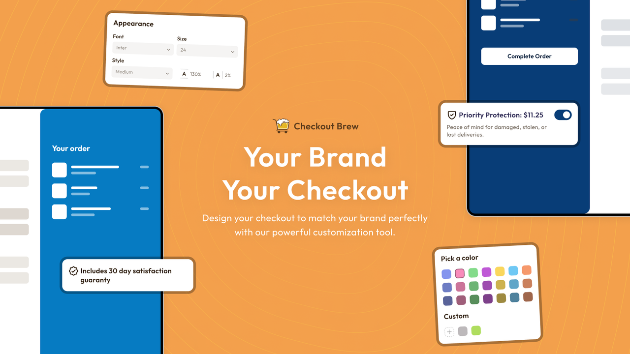 Shopify结账品牌推广 - 完全可定制的颜色和模块