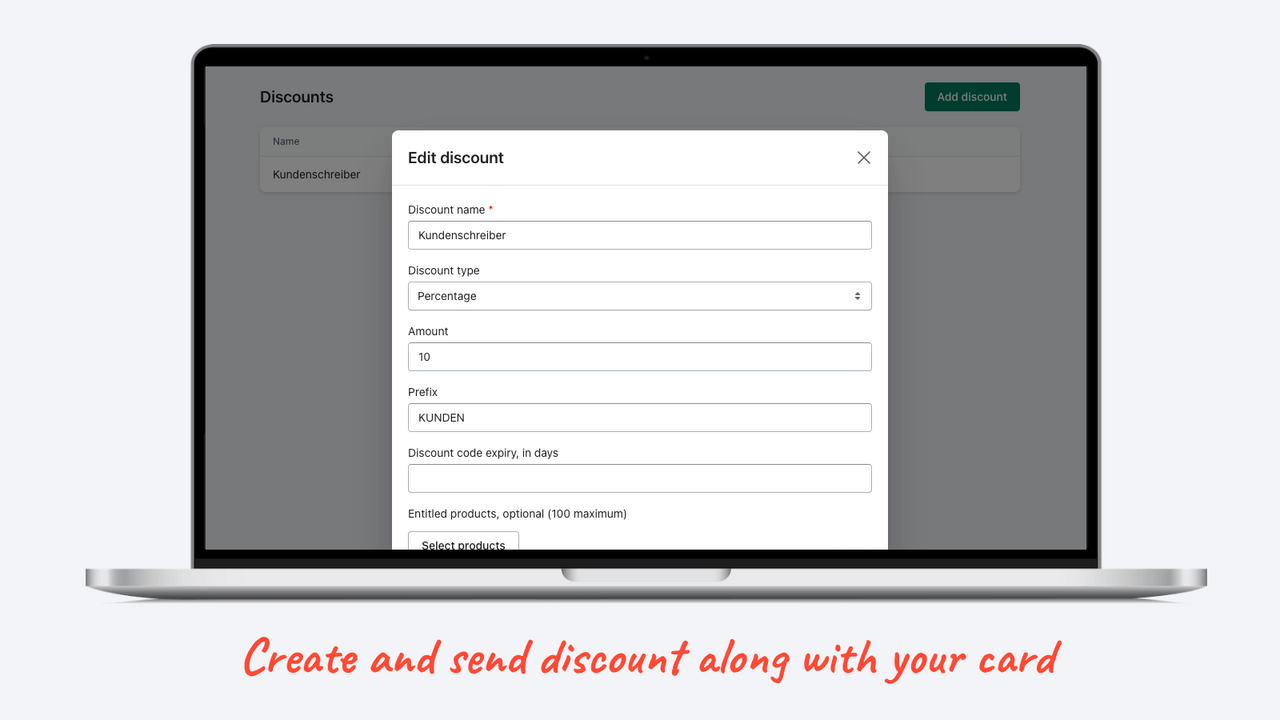 Erstellen und senden Sie einen Rabatt zusammen mit Ihrer Karte