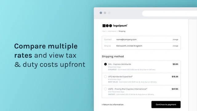 Compare shipping rates with tax & duties in shipping calculator