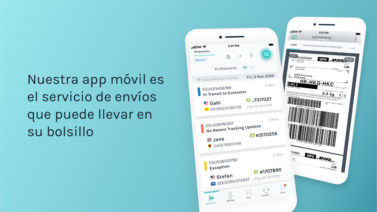 App móvil de envíos para comparar tarifas y generar etiquetas.