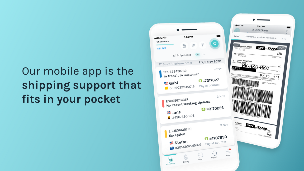 Nosso aplicativo móvel é o suporte de envio que cabe no seu bolso