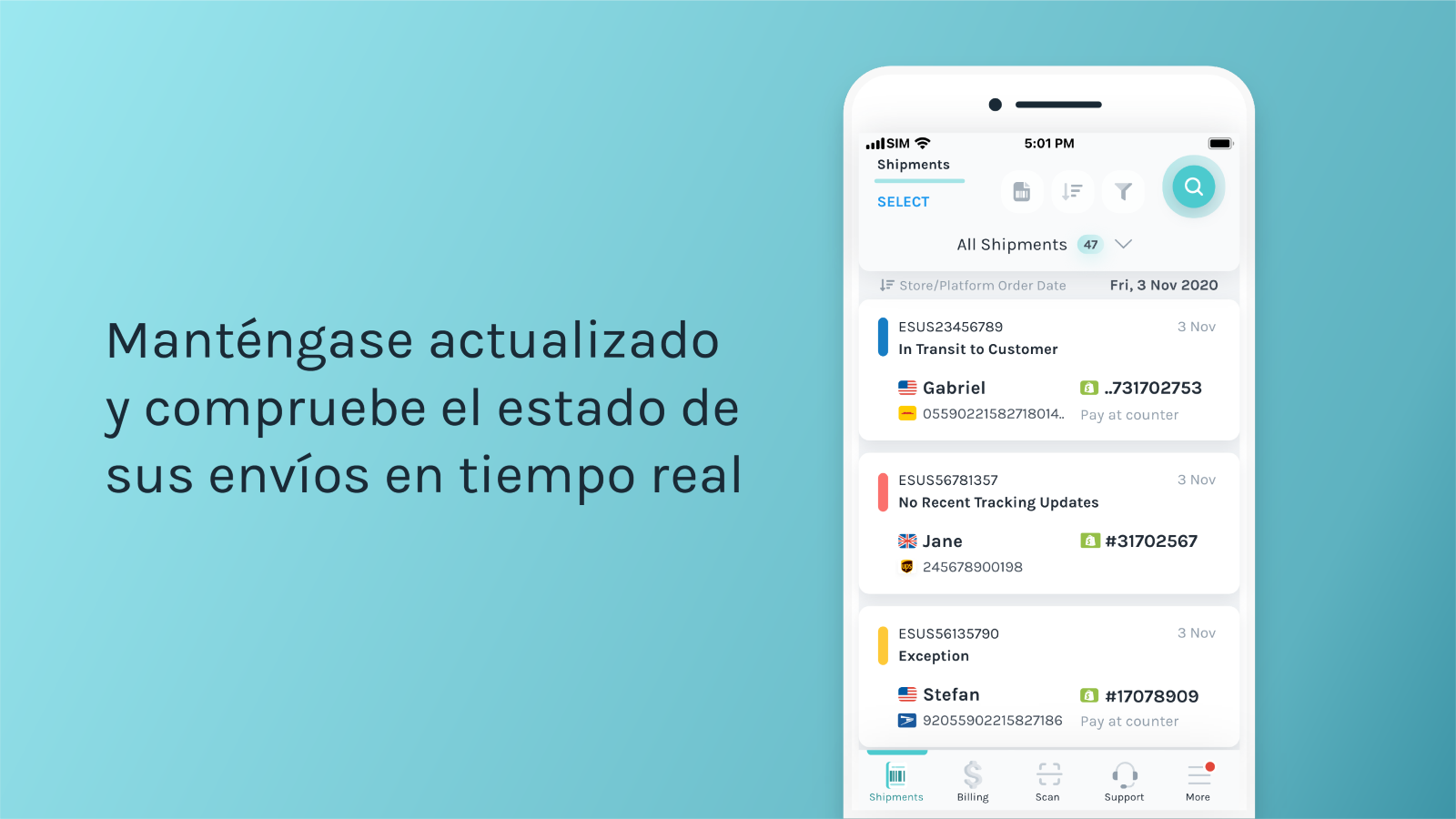 App móvil para el seguimiento de sus envíos al instante.