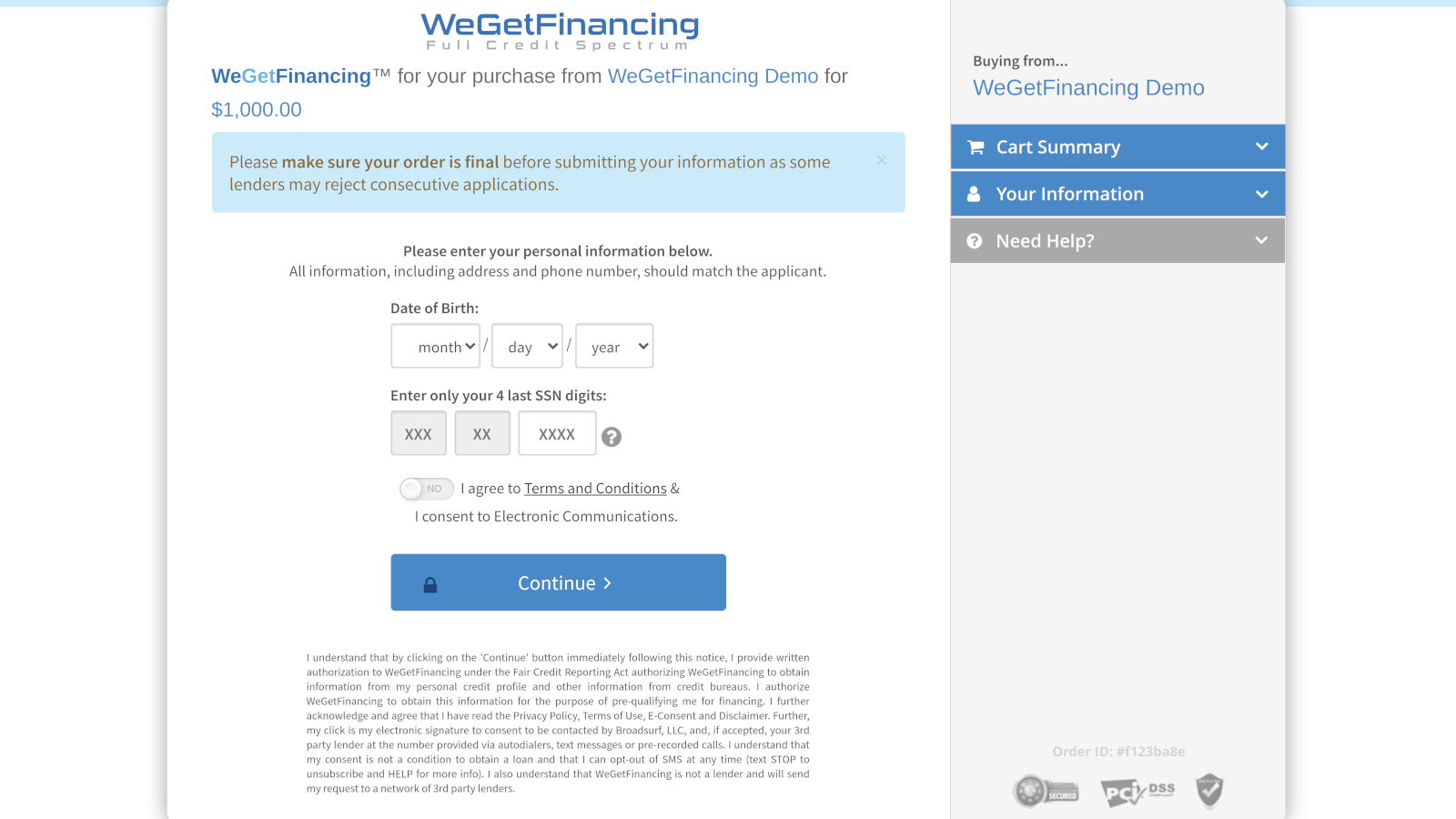 Fluxo do processo de aplicação do WeGetFinancing