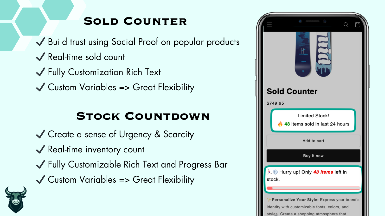Sold Counter (Sales count) and Stock Countdown (Stock Left)