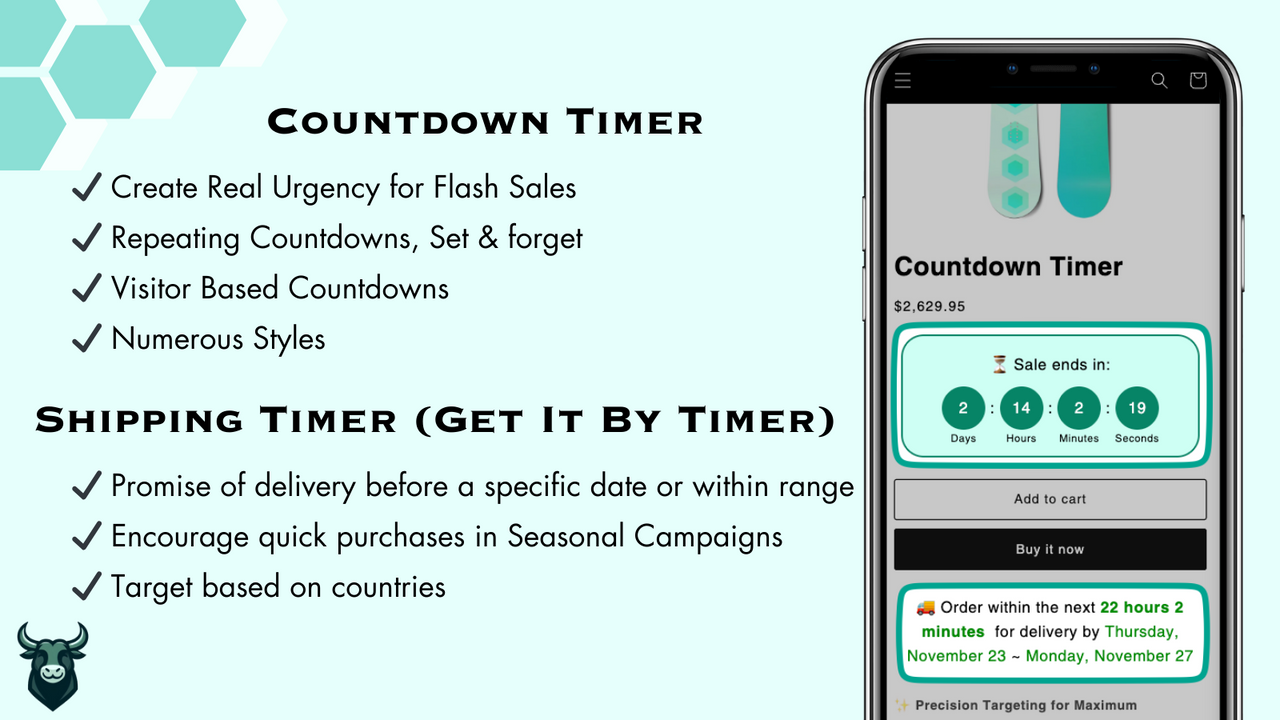 Flash Sales Countdown Timer, Shipping Timer (Estimated delivery)
