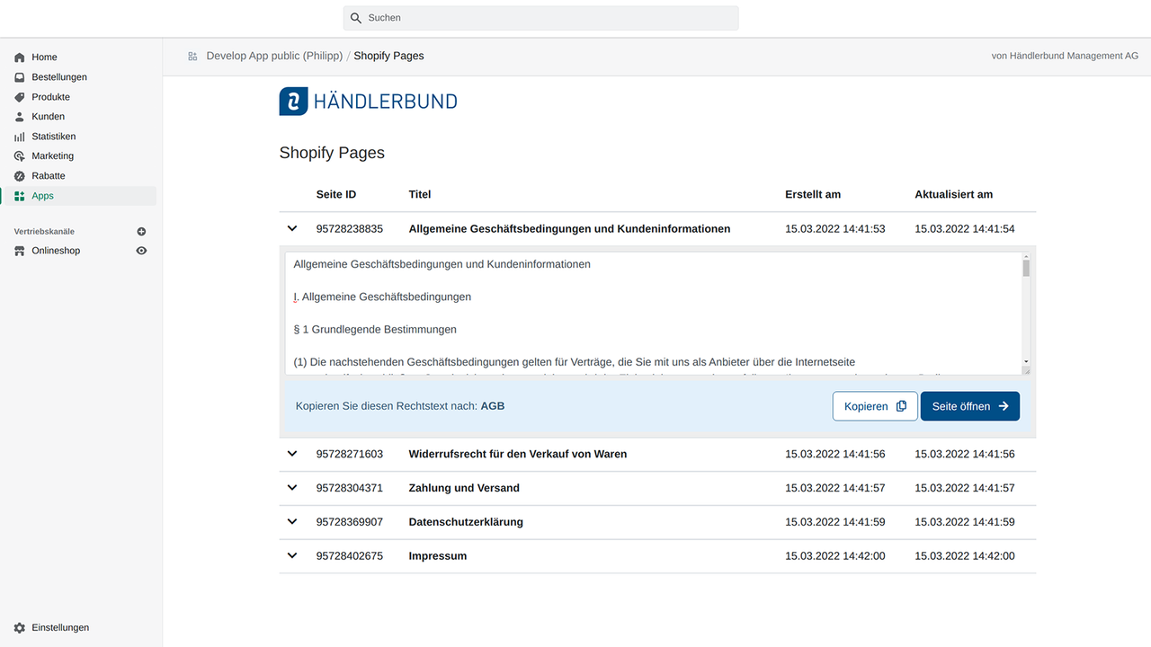 Rechtstexte in Shopify Shop-Richtlinien hinzufügen