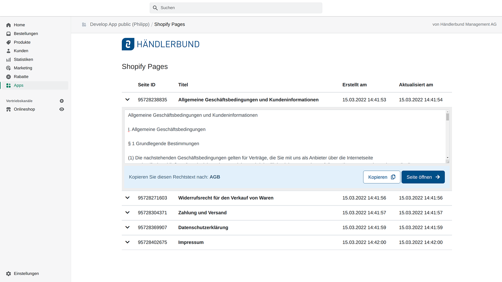 Rechtstexte in Shopify Shop-Richtlinien hinzufügen
