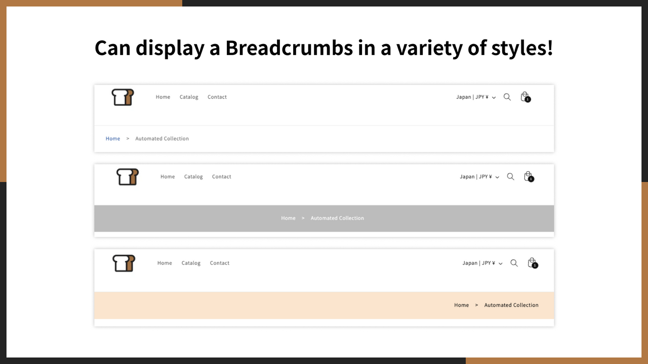 Pode exibir um Breadcrumbs em uma variedade de estilos