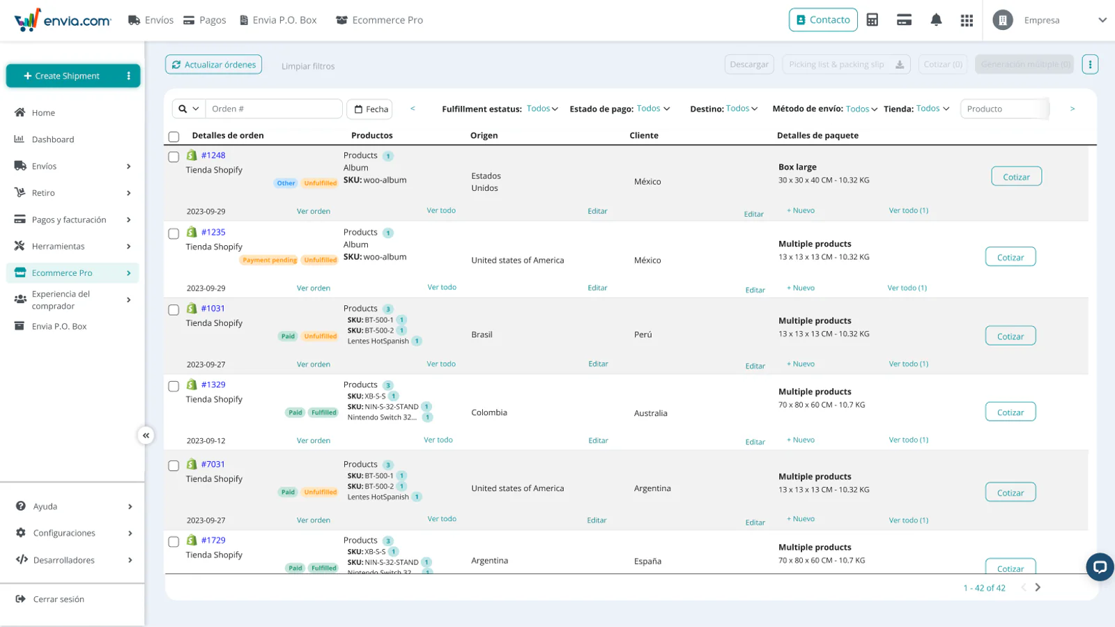 Integración de ecommerce y ordenes.