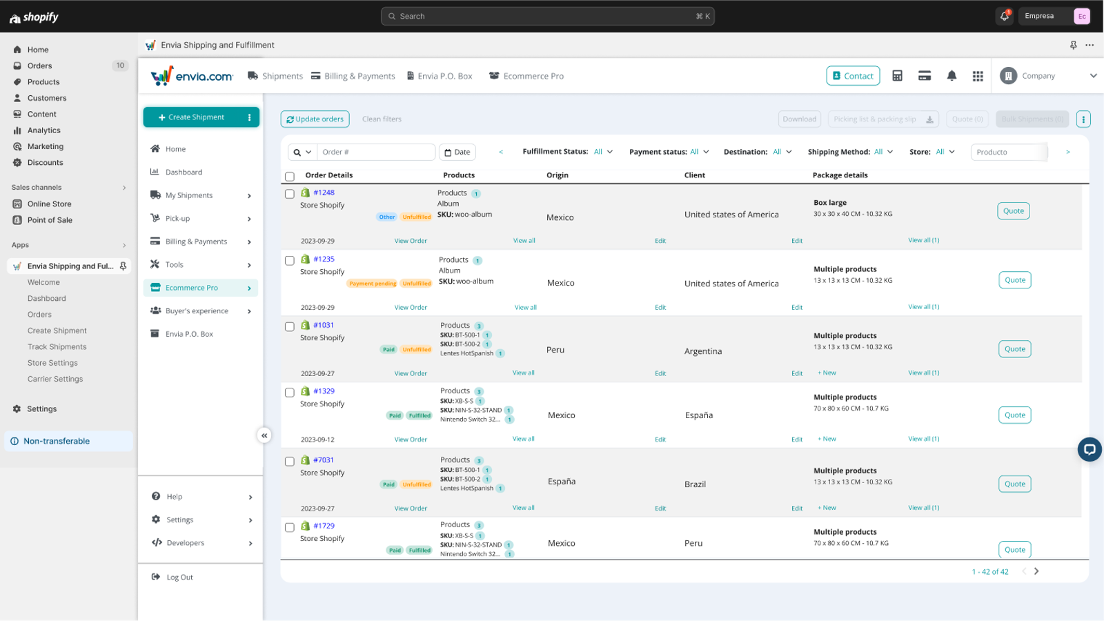 Envia Shipping and Fulfillment Screenshot