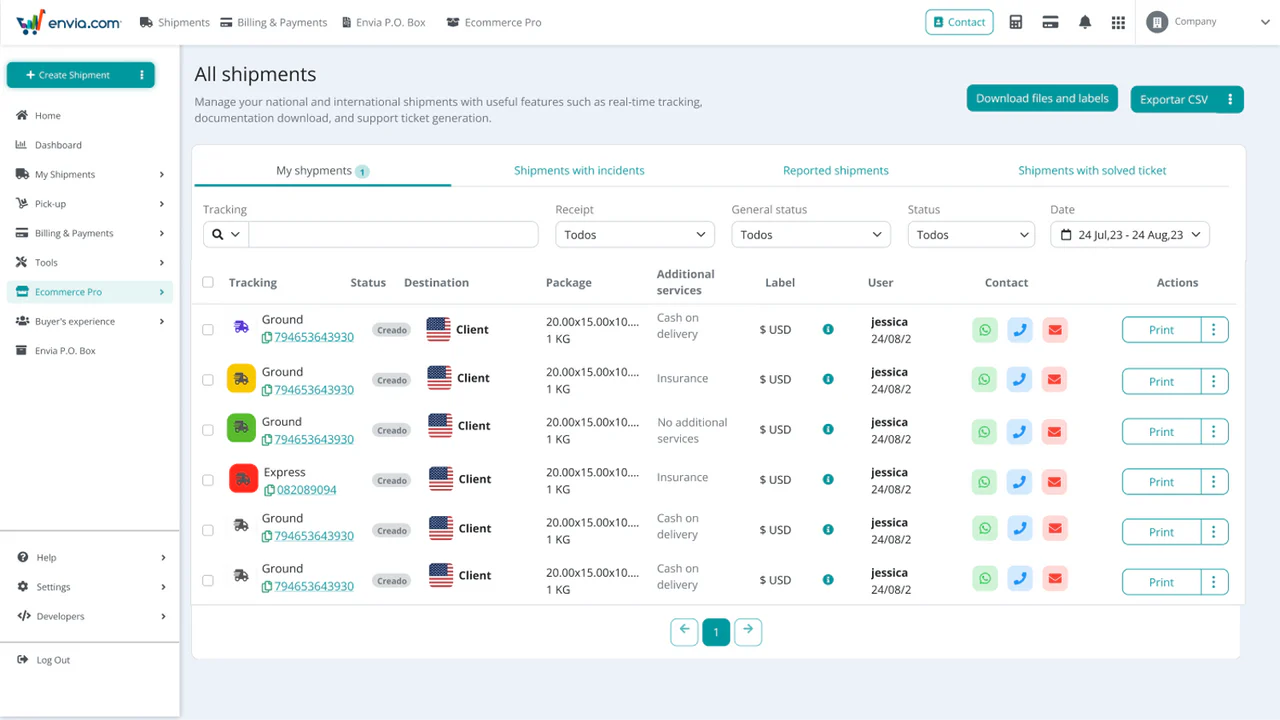 Shipment History - Envia Shipping and Fulfillment