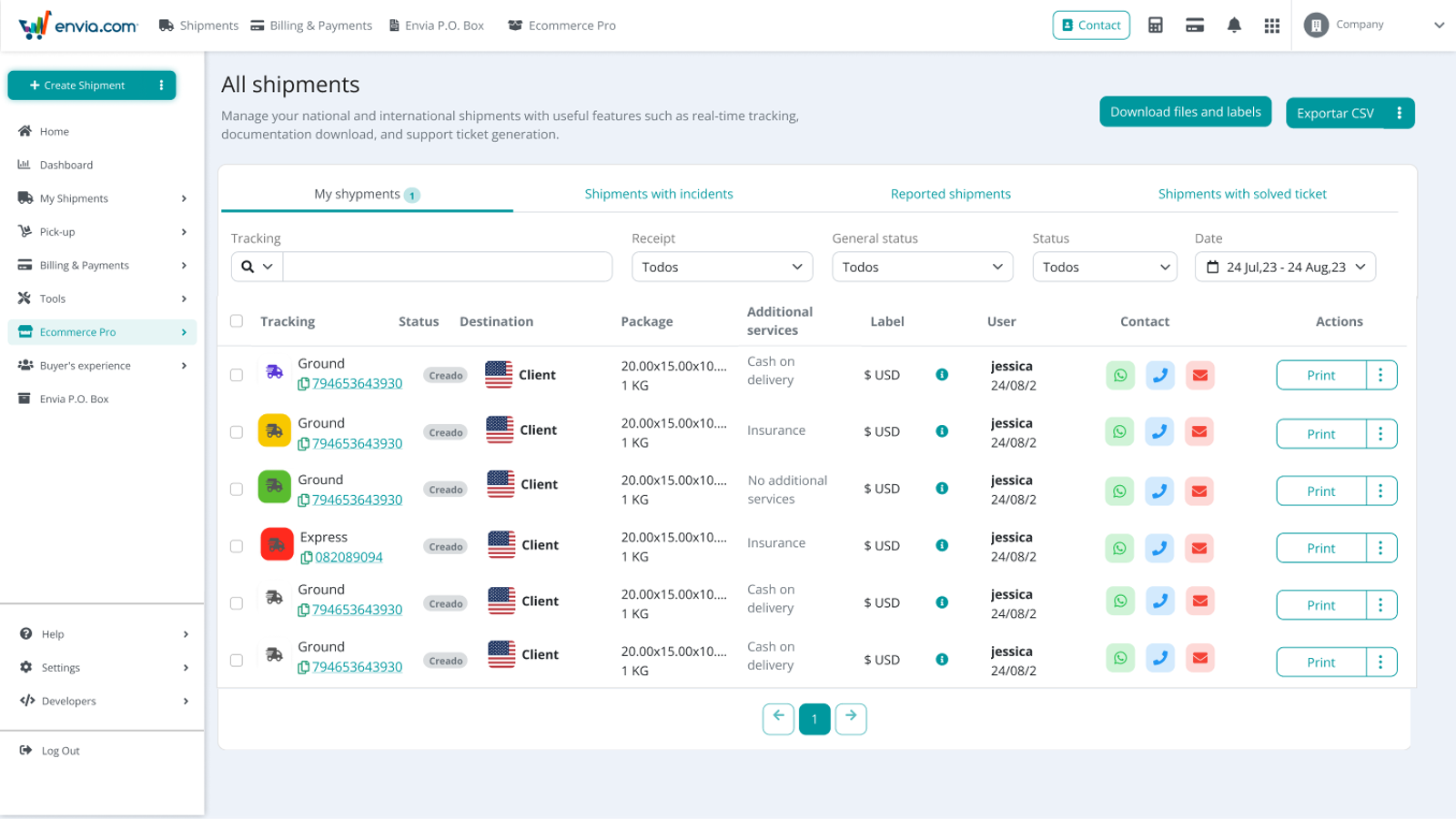 Envia Shipping and Fulfillment Screenshot