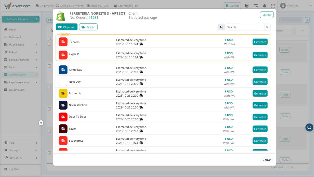 Etikettenerstellung - Envia Shipping and Fulfillment