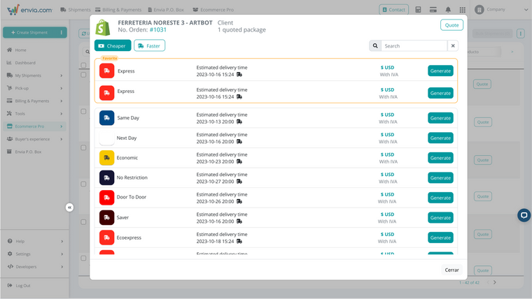 Envia Shipping and Fulfillment Screenshot