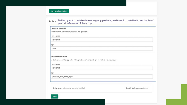 Definer hvilket metafelt produkter er grupperet efter