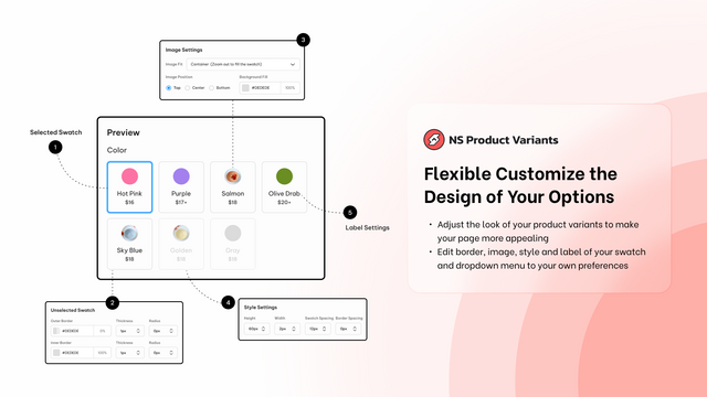 Personalize o design das opções do seu produto em minutos