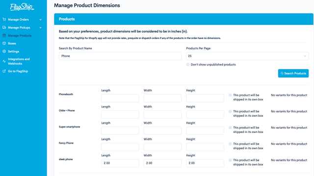 Gerencie as dimensões do produto para garantir tarifas de envio precisas.