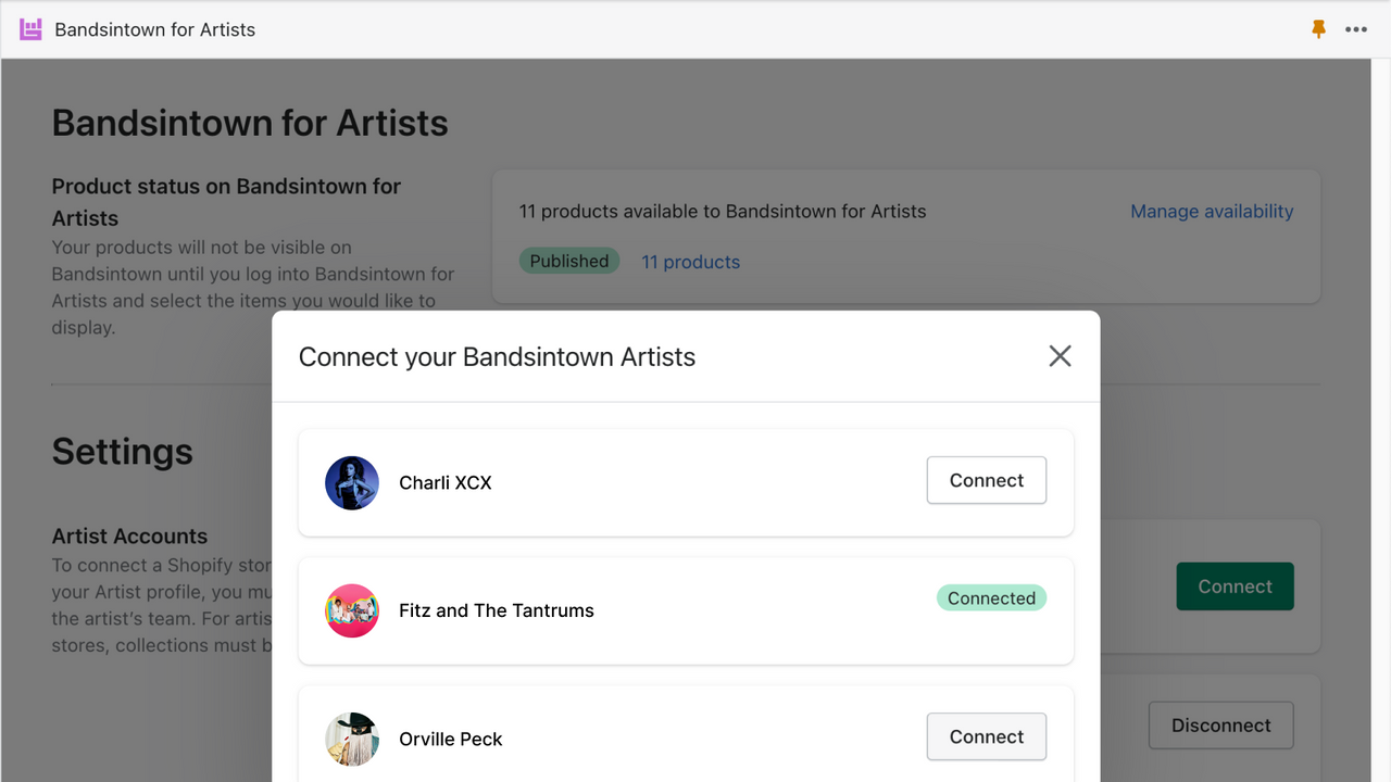 Connecter l'artiste Bandsintown pour les artistes