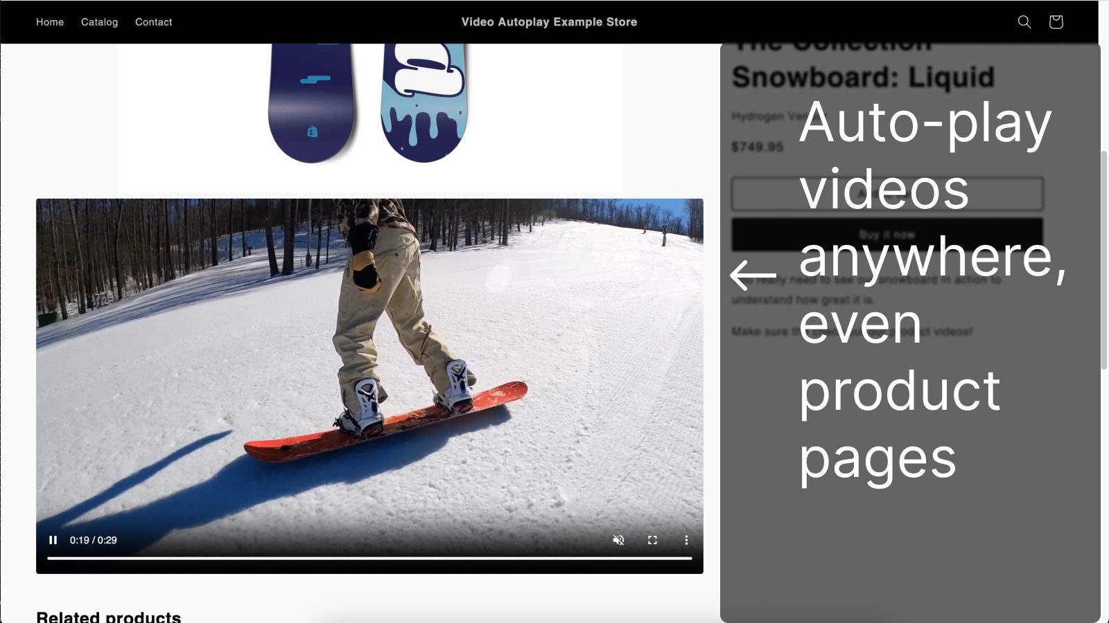 Reproduza automaticamente vídeos de páginas de produtos