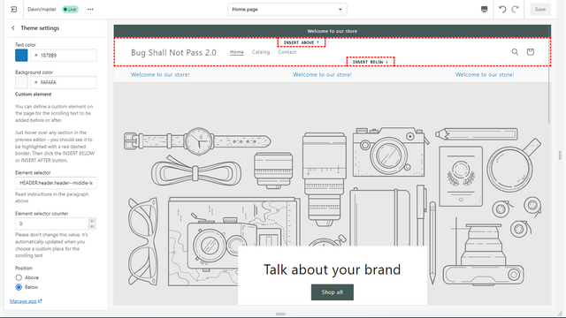 Bloco de incorporação do aplicativo - configuração de posição personalizada