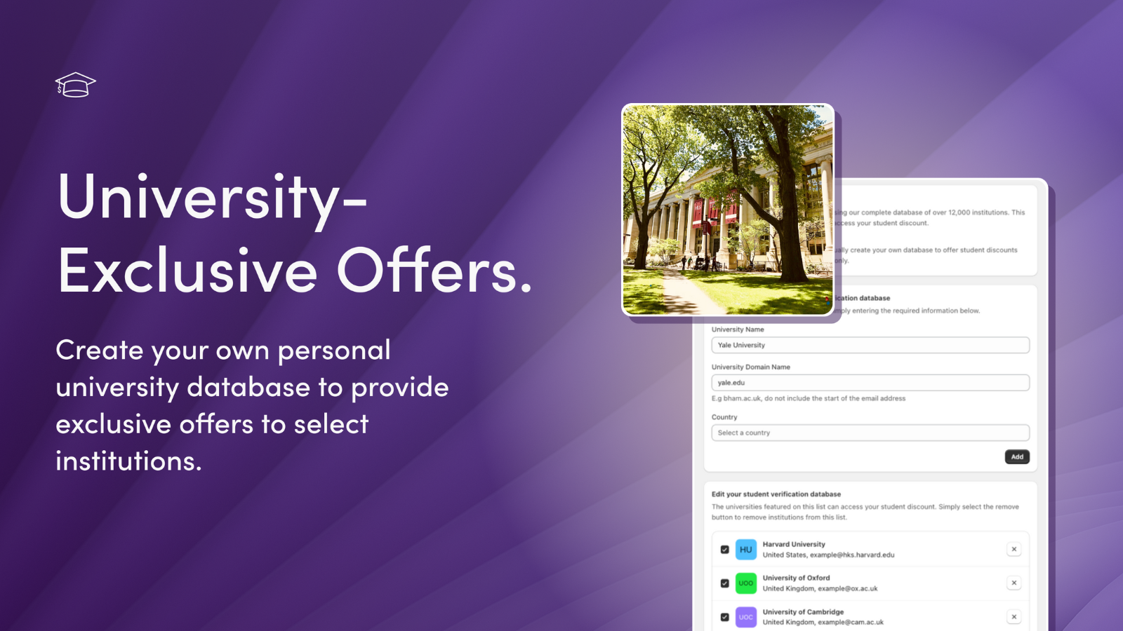 Create your own exclusive student discount university database