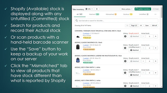 Scan barcodes or edit product / variant counts