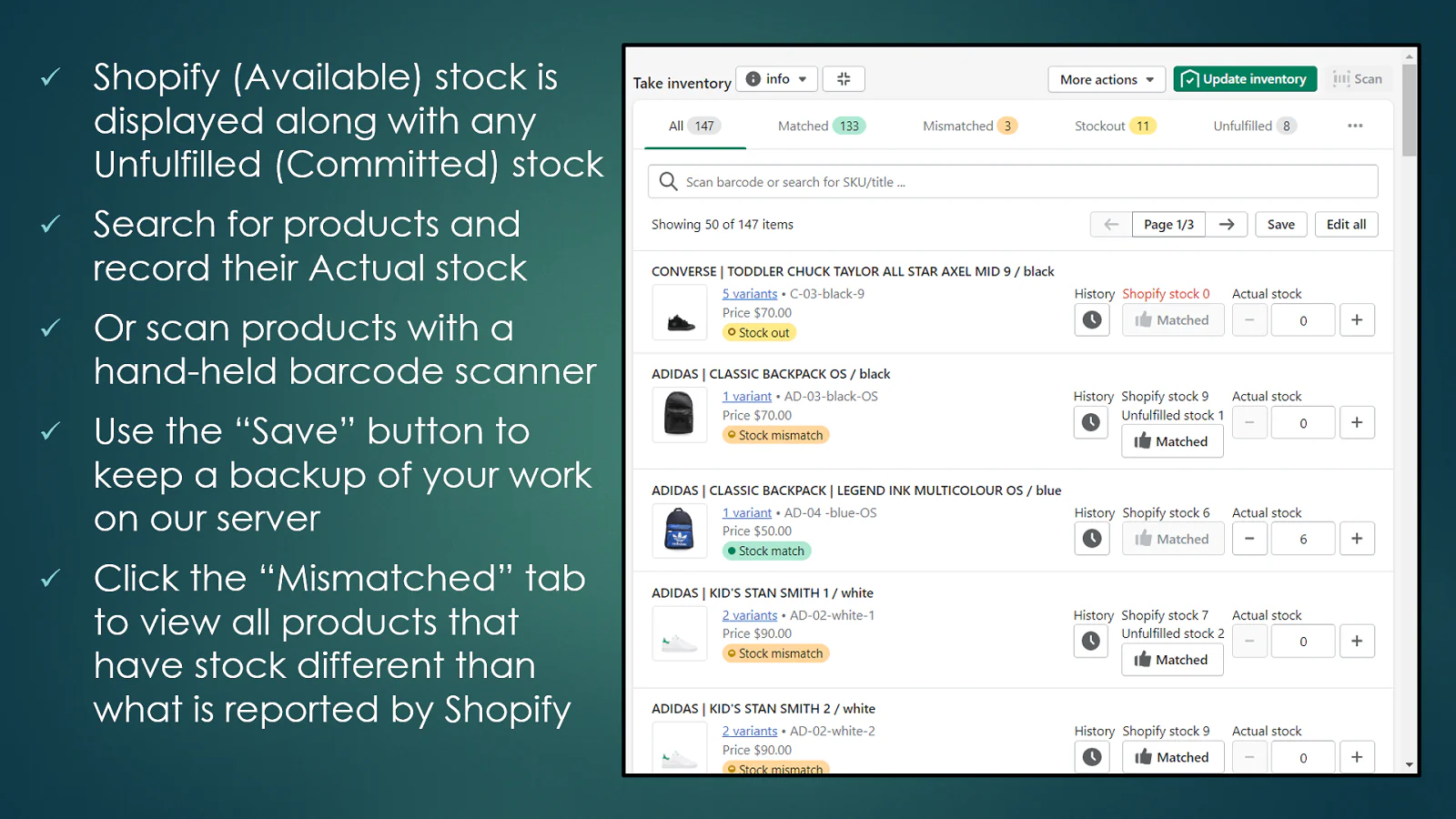 Scan barcodes or edit product / variant counts