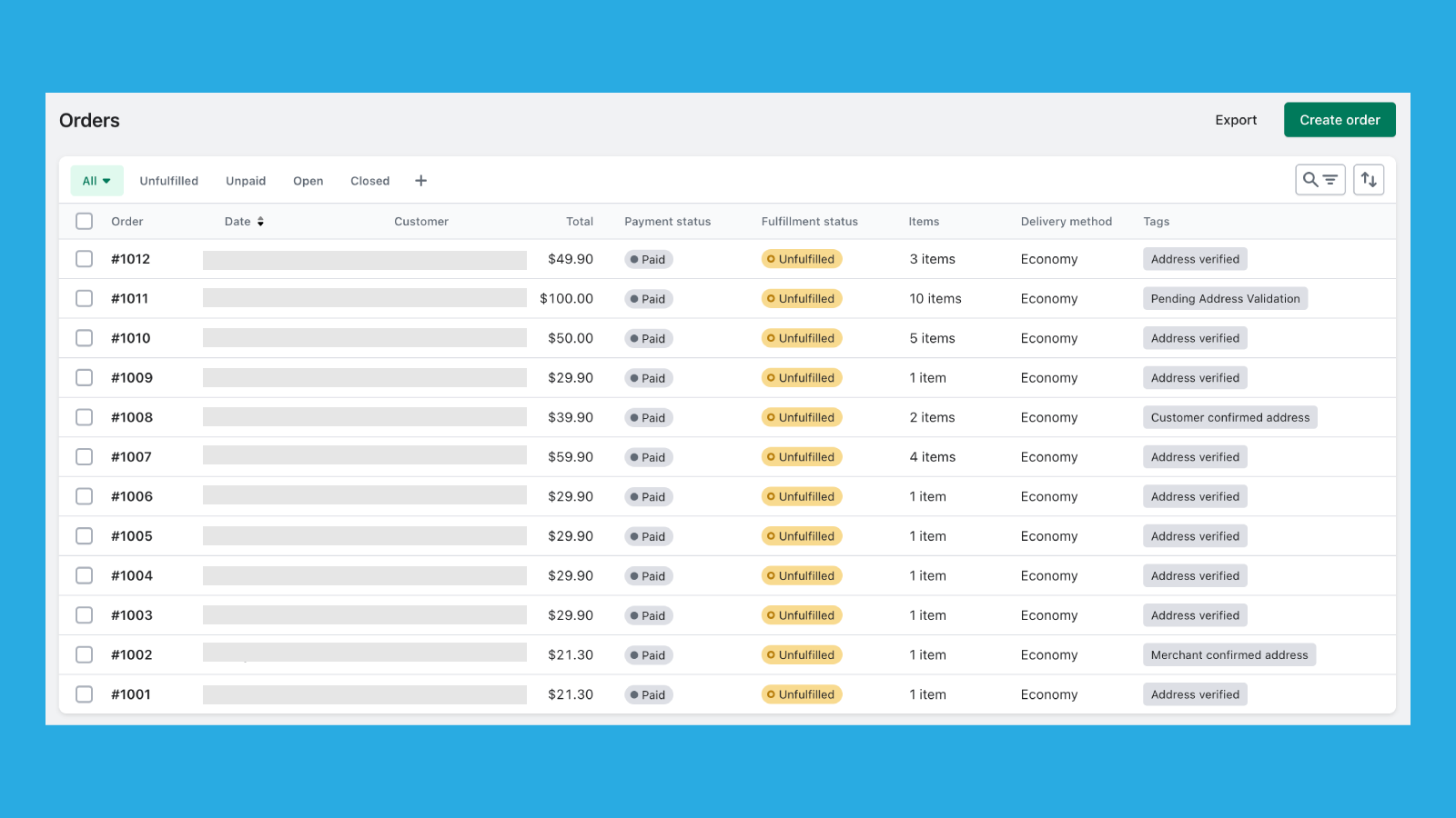 Resultados de Validar Direcciones en la página de Pedidos de Shopify