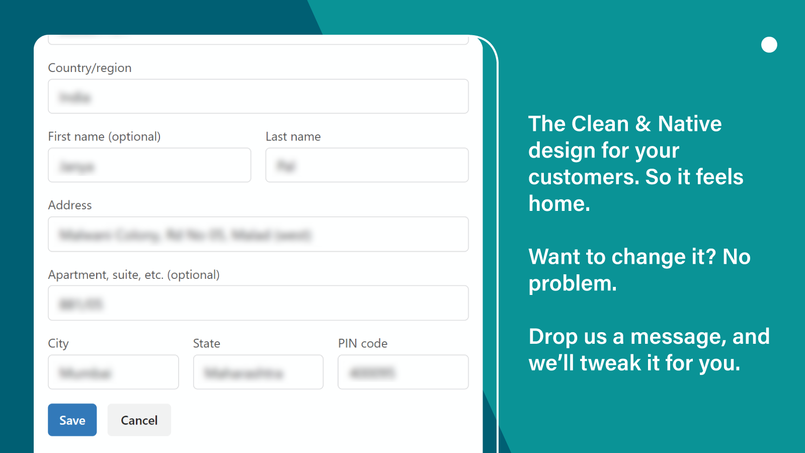 los clientes editan la dirección de envío en un diseño totalmente personalizable