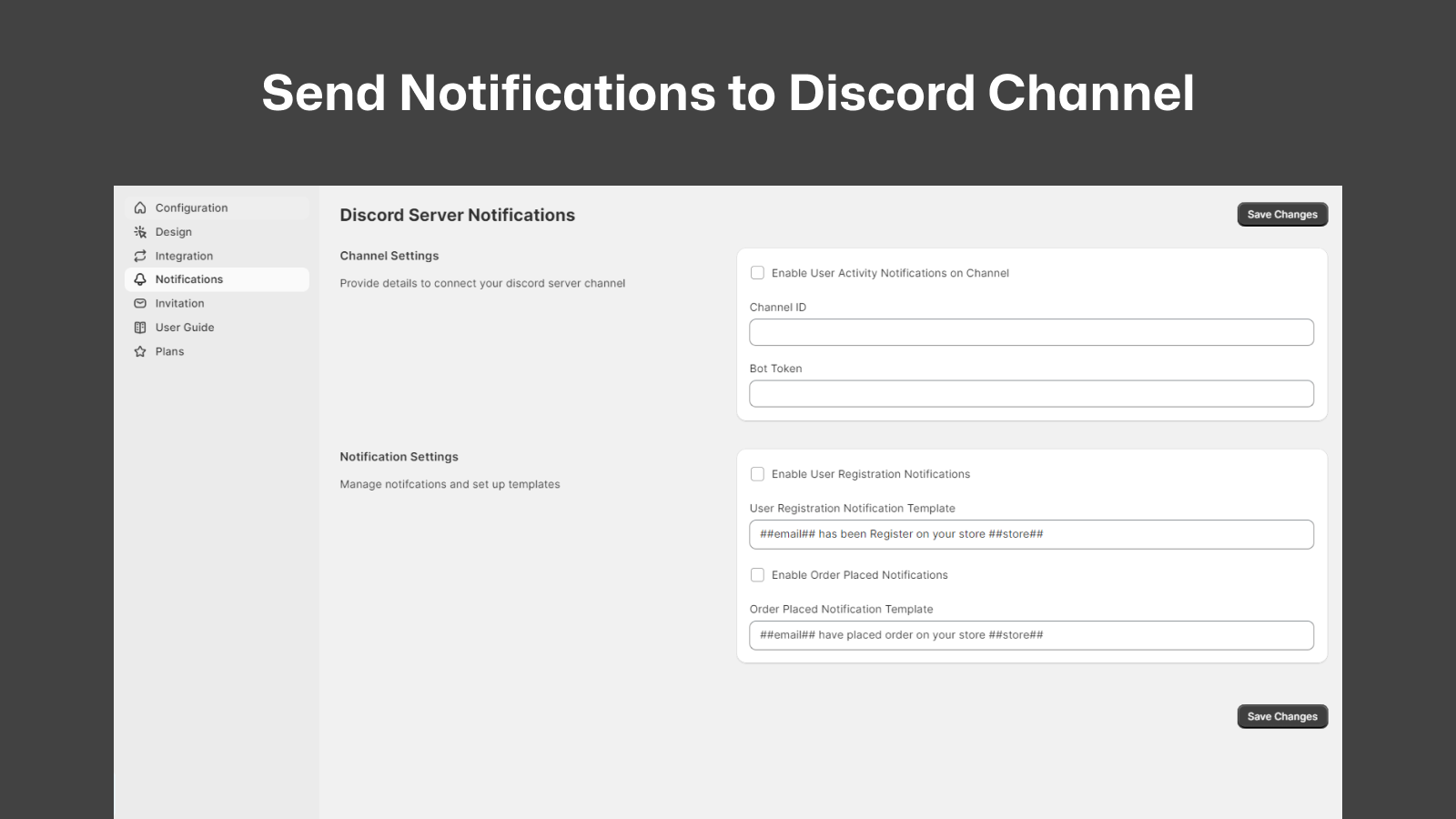 Intégration Discord & connexion discord - Envoyer des notifications
