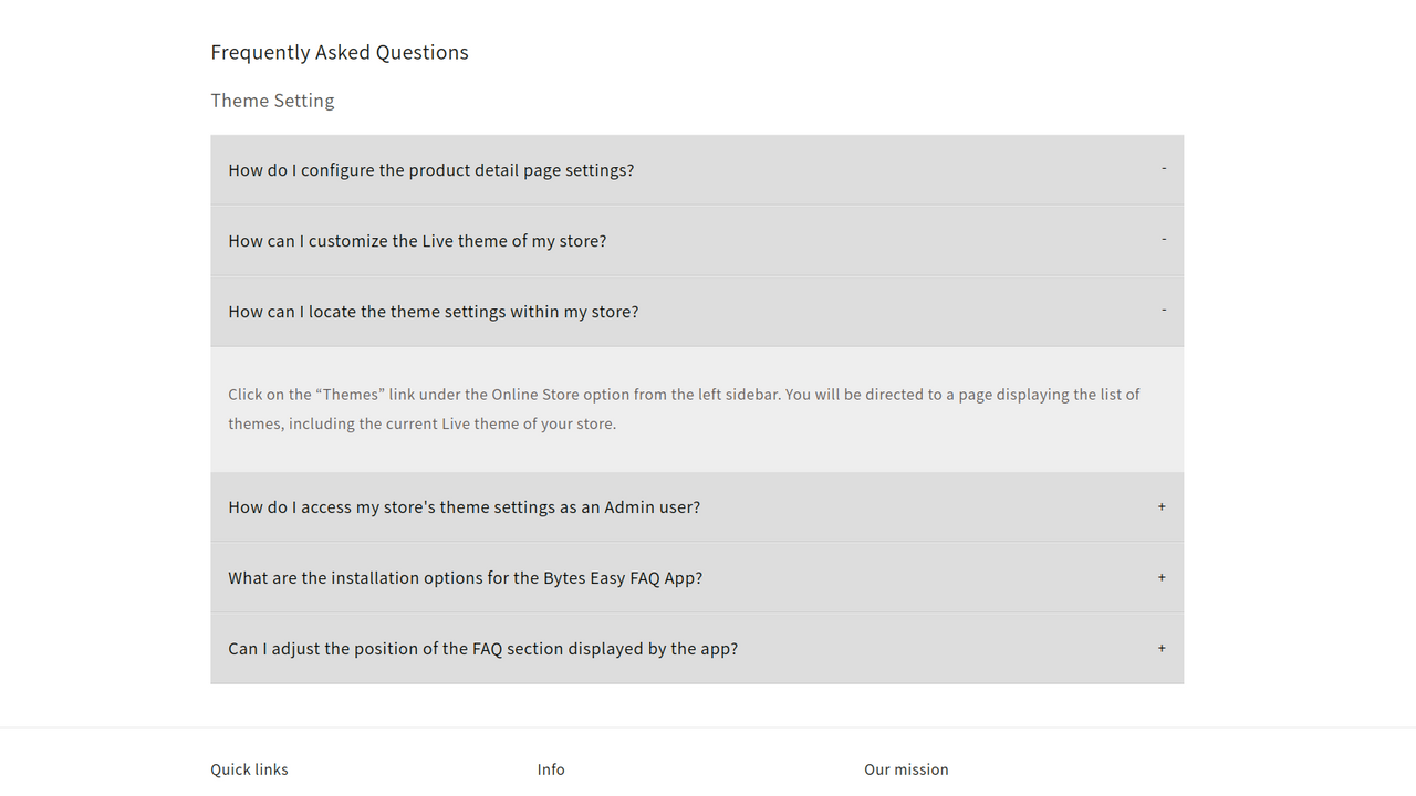 Bytes Easy FAQ display on store