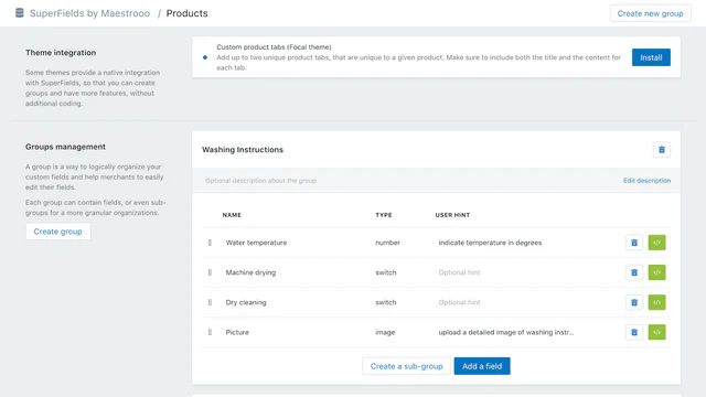 Gestion des metafields