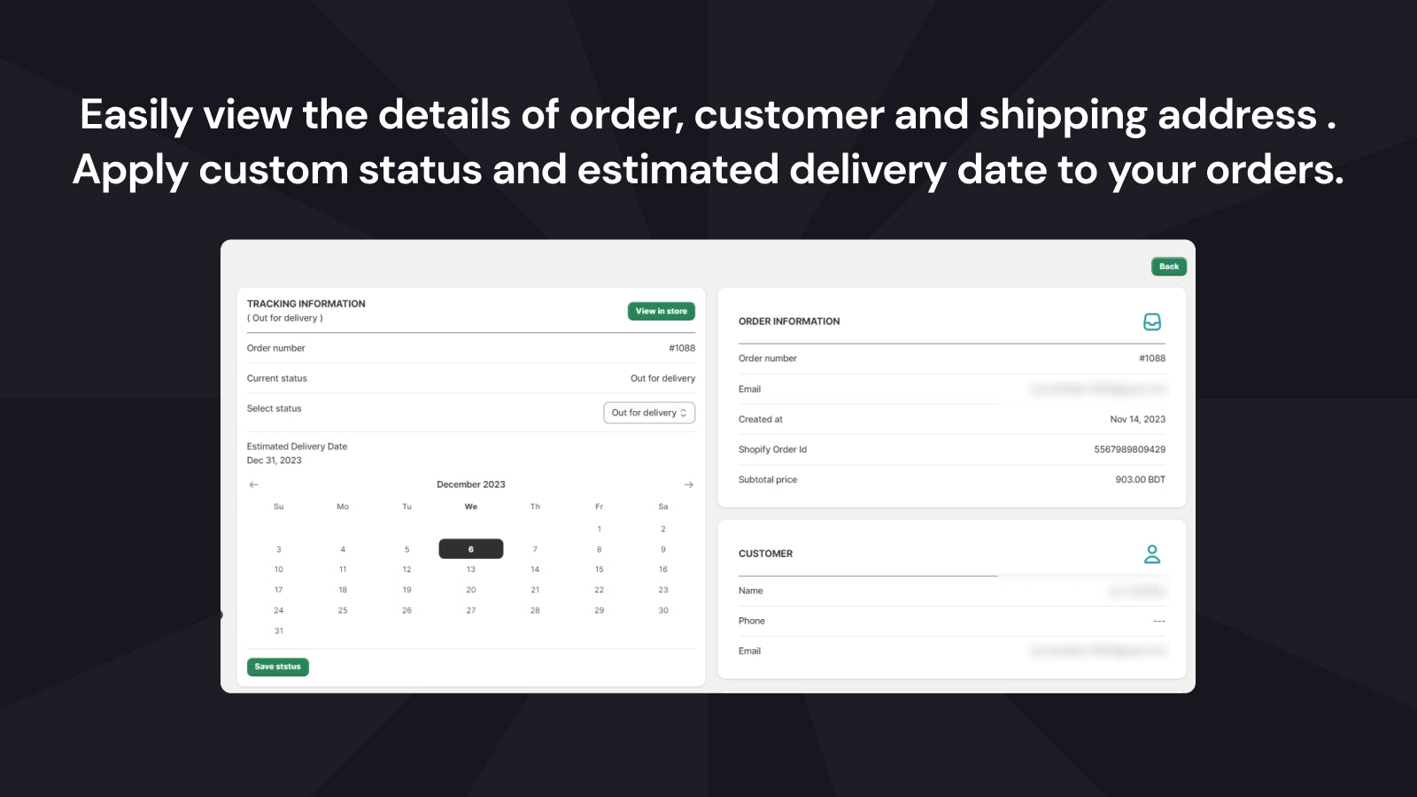 Order status details page