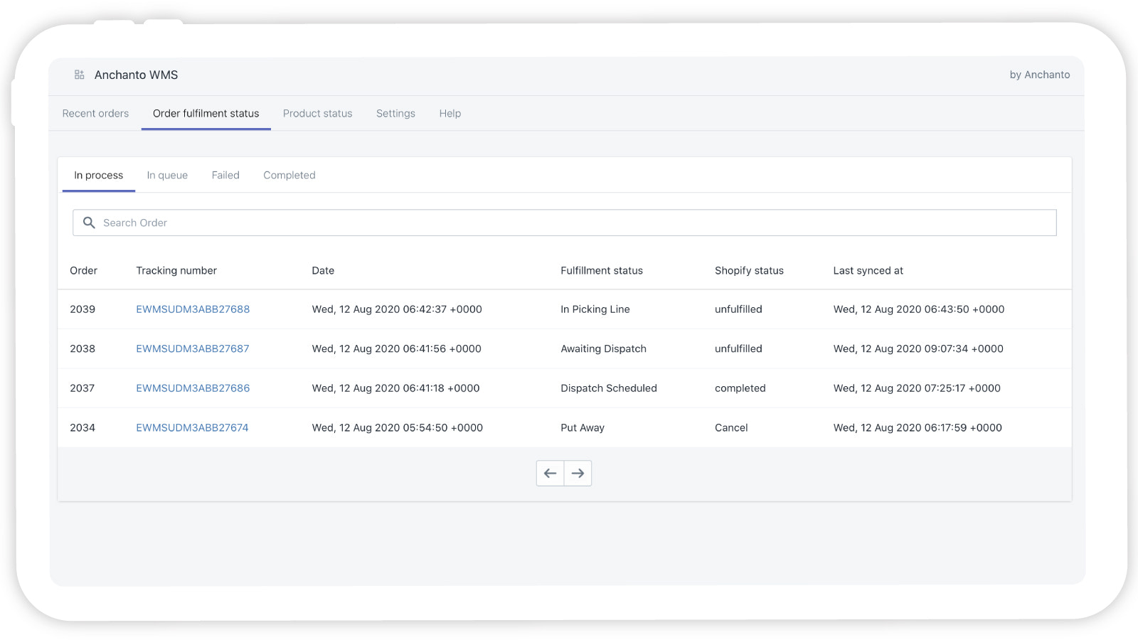 Orderdashboard om een vogelvluchtweergave te bieden aan het operationele team