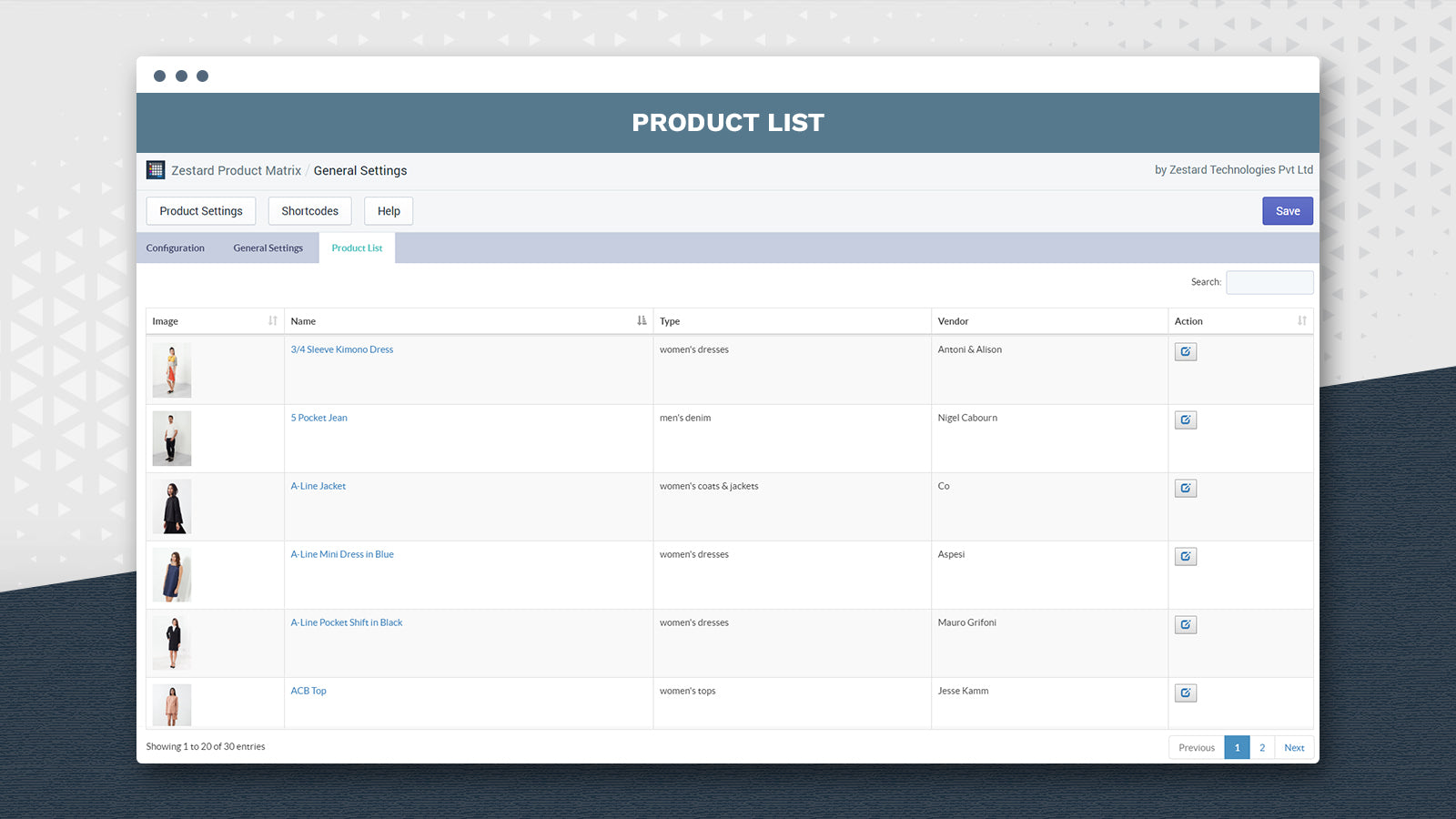 Zestard Product Matrix Screenshot