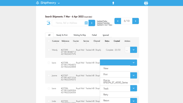 Manage orders from all your carriers in one intuitive dashboard