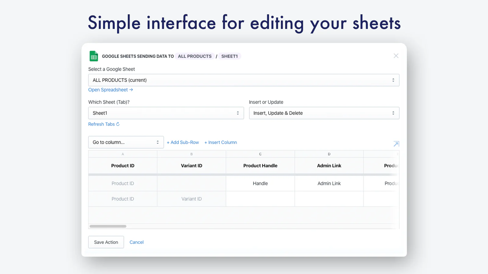 Interfaz sencilla para gestionar su Google Sheet