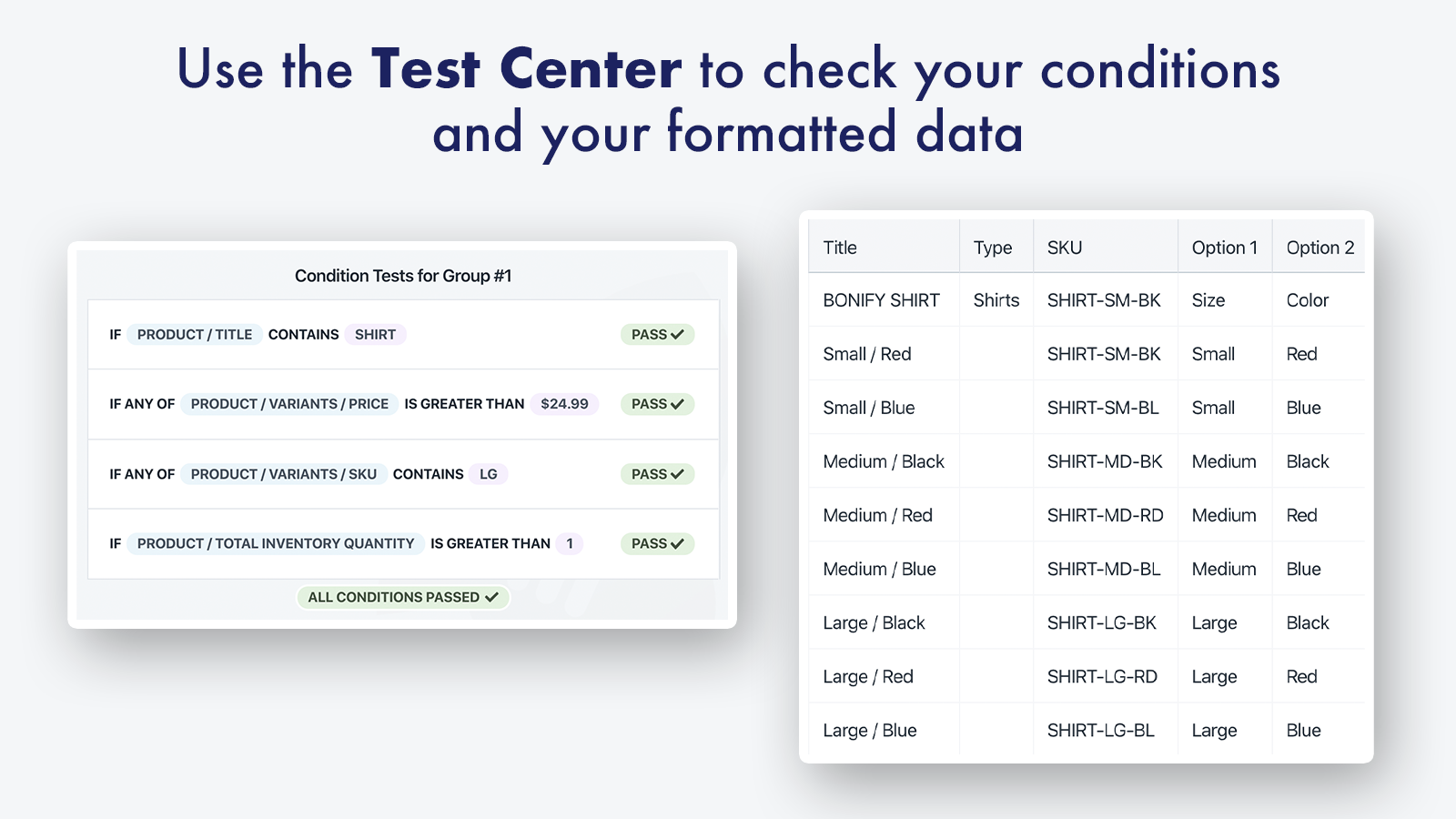Use o Test Center para garantir a formatação precisa