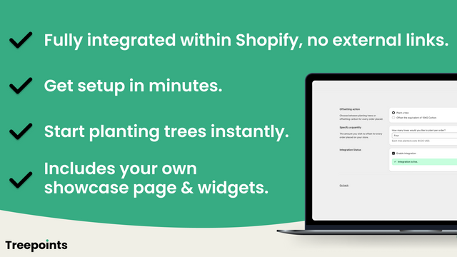 Treepoints app wordt ingesteld binnen Shopify Admin.