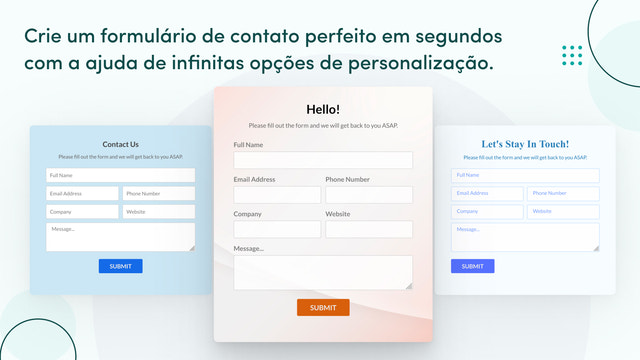 Personalize o seu formulário de contato em segundos.